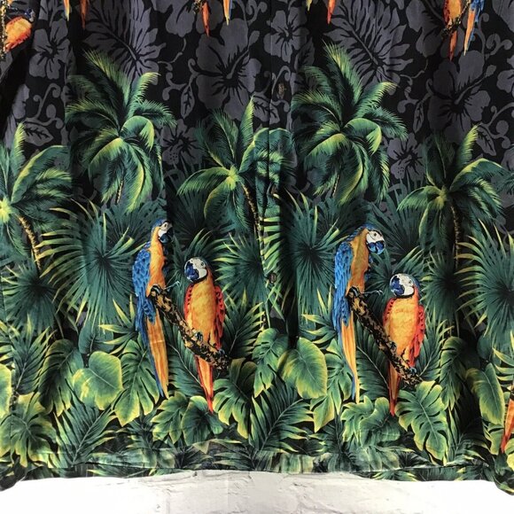 Pacific Legend Hawaiian Shirt Black Gray Parrots Jungle Foliage Button Down - Picture 3 of 7